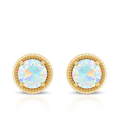 1 Carat Round Shape Ethiopian Opal Solitaire Stud Earrings