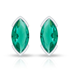 1 CT Marquise Cut Lab Grown Emerald Solitaire Stud Earrings