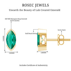 1 CT Marquise Cut Lab Grown Emerald Solitaire Stud Earrings