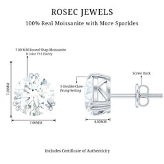 2.73 Carat Round Shape Moissanite Solitaire Stud Earrings