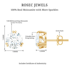 2.73 Carat Round Shape Moissanite Solitaire Stud Earrings