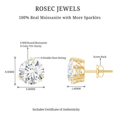 Certified 4 CT Moissanite Stud Earrings in 3 Double Claw Prong Setting