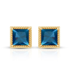 2 Carat Princess Cut London Blue Topaz Stud Earrings