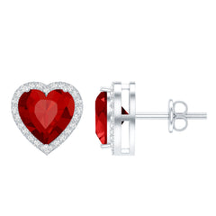 Heart Shape Lab Grown Ruby Stud Earrings For Her