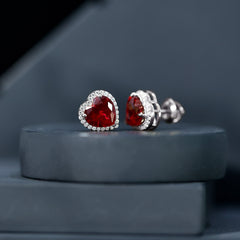 Heart Shape Lab Grown Ruby Stud Earrings For Her