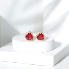 Heart Shape Lab Grown Ruby Stud Earrings For Her
