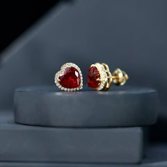 Heart Shape Lab Grown Ruby Stud Earrings For Her