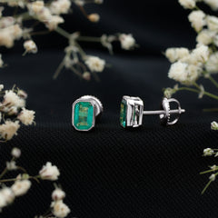 Natural Emerald Cut 4X6 MM Emerald Stud Earrings