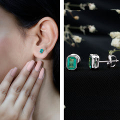 Natural Emerald Cut 4X6 MM Emerald Stud Earrings