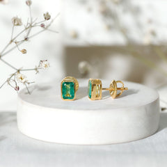 Natural Emerald Cut 4X6 MM Emerald Stud Earrings
