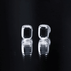 Genuine Black Onyx Emerald Cut Stud Earring with Twisted Rose Frame