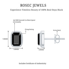 4X6 MM Emerald Cut Black Onyx Stud Earrings