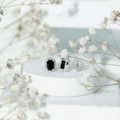 4X6 MM Emerald Cut Black Onyx Stud Earrings