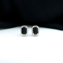 4X6 MM Emerald Cut Black Onyx Stud Earrings