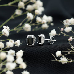 4X6 MM Emerald Cut Black Onyx Stud Earrings