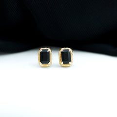 Genuine Black Onyx Emerald Cut Stud Earring with Twisted Rose Frame