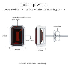 1.5 CT Emerald Cut Garnet Solitaire Stud Earrings in Bezel Setting