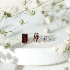 1.5 CT Emerald Cut Garnet Solitaire Stud Earrings in Bezel Setting