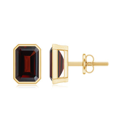 1.5 CT Emerald Cut Garnet Solitaire Stud Earrings in Bezel Setting