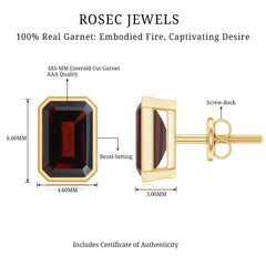 1.5 CT Emerald Cut Garnet Solitaire Stud Earrings in Bezel Setting