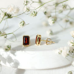 1.5 CT Emerald Cut Garnet Solitaire Stud Earrings in Bezel Setting