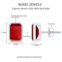 Solitaire Lab Created Ruby Emerald Cut Stud Earrings