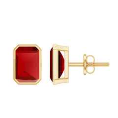 Solitaire Lab Created Ruby Emerald Cut Stud Earrings