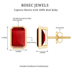Solitaire Lab Created Ruby Emerald Cut Stud Earrings