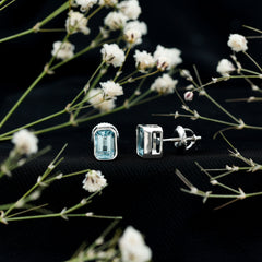 Sterling Silver 1.2 Carat Emerald Cut Aquamarine Stud Earrings
