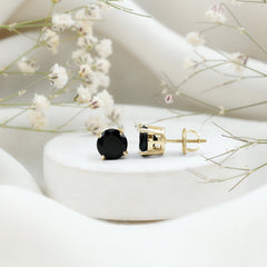 Round Cut Black Onyx Solitaire Stud Earrings