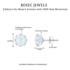 6 MM Decorative Set Moonstone Solitaire Stud Earrings