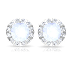 Vintage Inspired 0.74 Carat Moonstone and Diamond Halo Stud Earrings