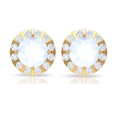 Vintage Inspired 0.74 Carat Moonstone and Diamond Halo Stud Earrings
