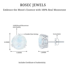 Natural 1.7 Carat Moonstone Stud Earrings with Screw Back