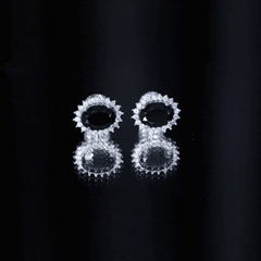2 Carat Oval Cut Black Onyx Stud Earrings with Moissanite Halo
