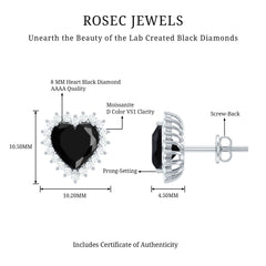 Lab Created Black Diamond Heart Stud Earrings With Moissanite Halo