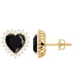 Lab Created Black Diamond Heart Stud Earrings With Moissanite Halo
