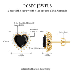 Lab Created Black Diamond Heart Stud Earrings With Moissanite Halo