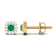 Minimalist Emerald and Diamond Halo Stud Earrings