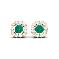 Minimalist Emerald and Diamond Halo Stud Earrings