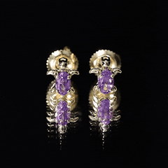 Natural 3X5 MM Oval Amethyst Turtle Stud Earrings