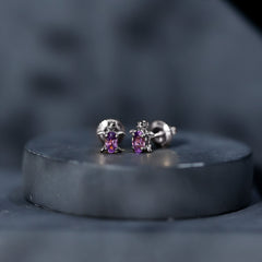 Natural 3X5 MM Oval Amethyst Turtle Stud Earrings