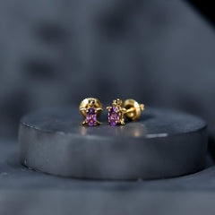 Natural 3X5 MM Oval Amethyst Turtle Stud Earrings