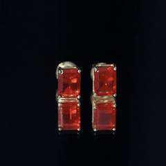 2 CT Emerald Cut Fire Opal Solitaire Stud Earrings for Women