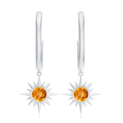 Natural Citrine Sunburst Drop Hoop Earrings
