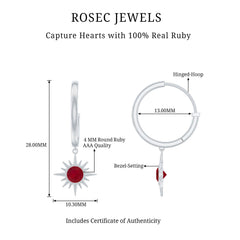 Natural 0.5 Carat Ruby Sunburst Drop Hoop Earrings for Women