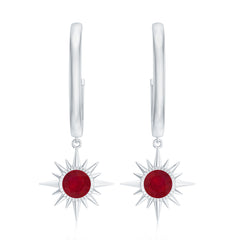 Natural 0.5 Carat Ruby Sunburst Drop Hoop Earrings for Women