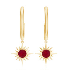 Natural 0.5 Carat Ruby Sunburst Drop Hoop Earrings for Women