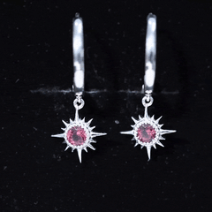 4MM Round Shape Pink Tourmaline Sunburst Hoop Drop Earrings