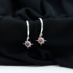 4MM Round Shape Pink Tourmaline Sunburst Hoop Drop Earrings
